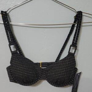 Chic Black and Gold Striped Bikini Top